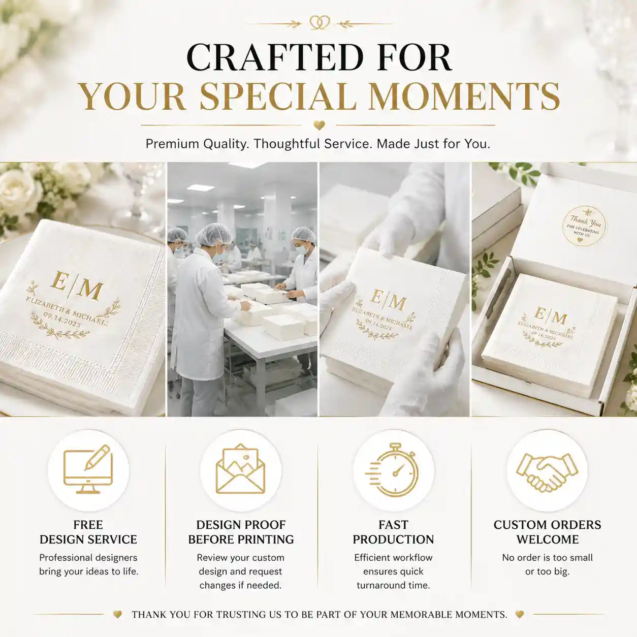 SKYTISUE Personalized Wedding Napkins | Custom Monogram Napkins with Names, Initials & Designs