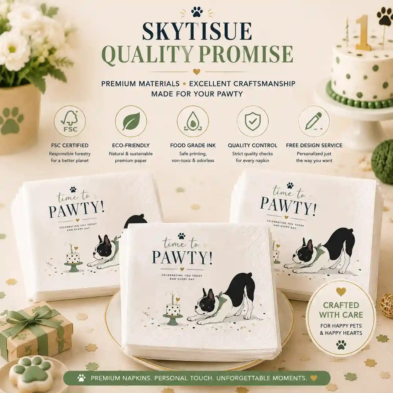 SKYTISUE premium personalized pet napkins with quality materials and custom service