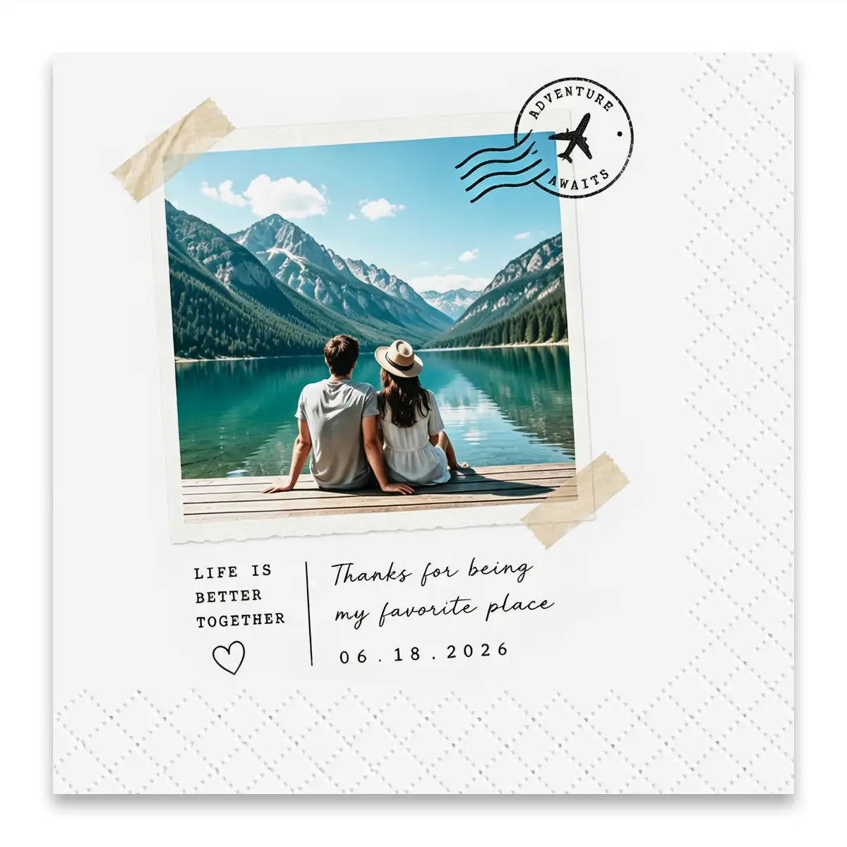 SKYTISUE Personalized Travel Photo Napkins - Custom Memory Napkins with Photos, Names & Messages