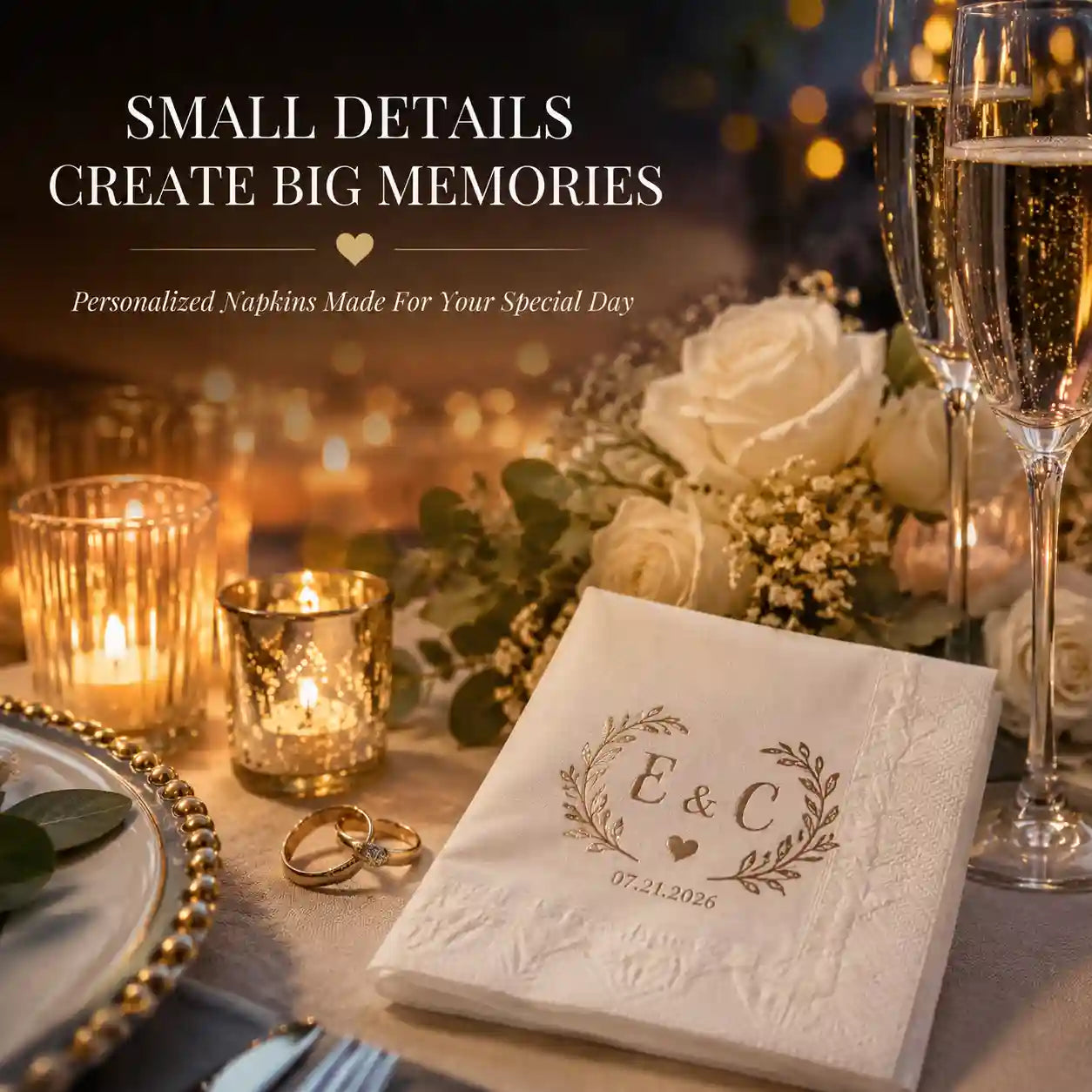 Custom wedding napkins with monogram names photos and designs