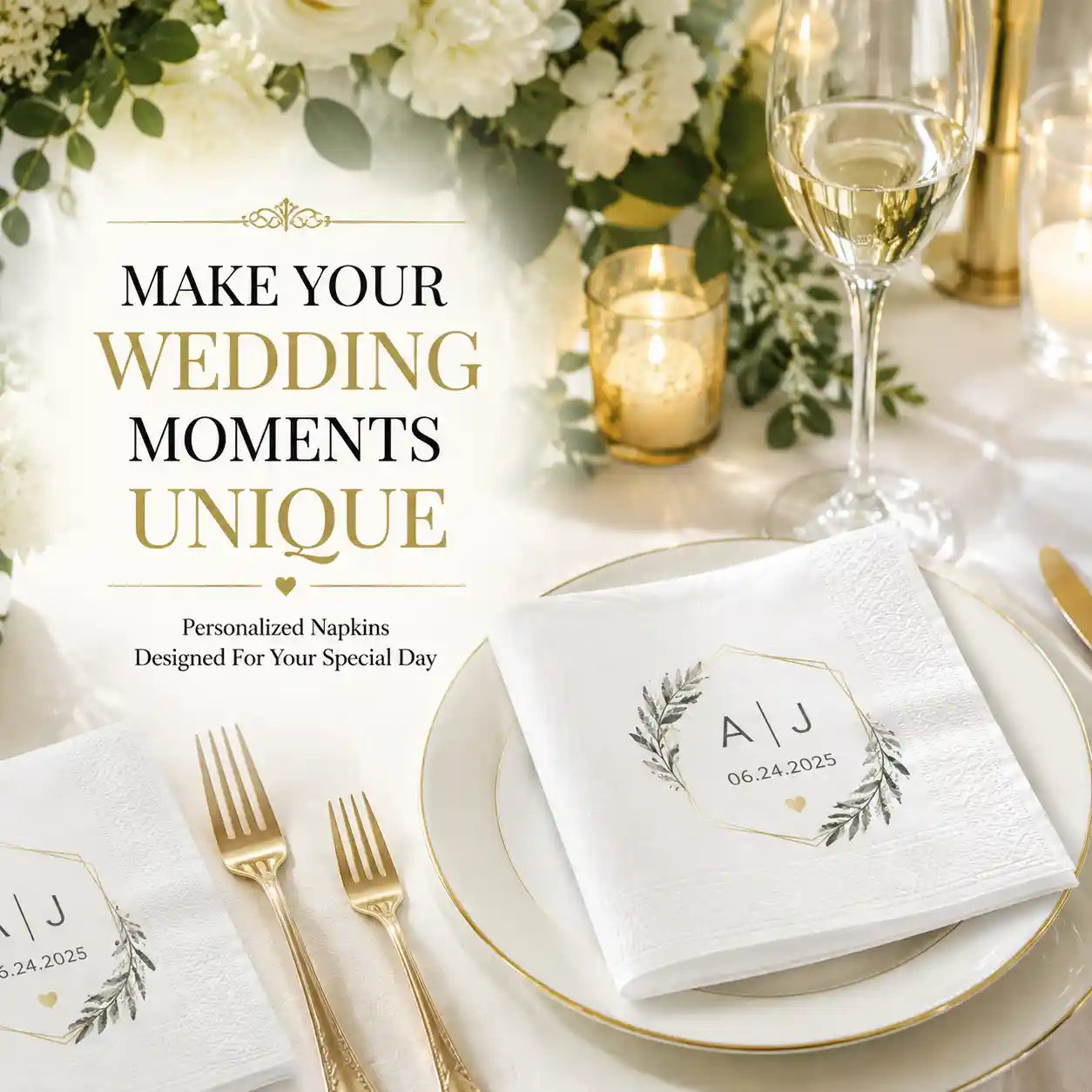 SKYTISUE Personalized Wedding Napkins | Custom Monogram Napkins with Names, Initials & Designs