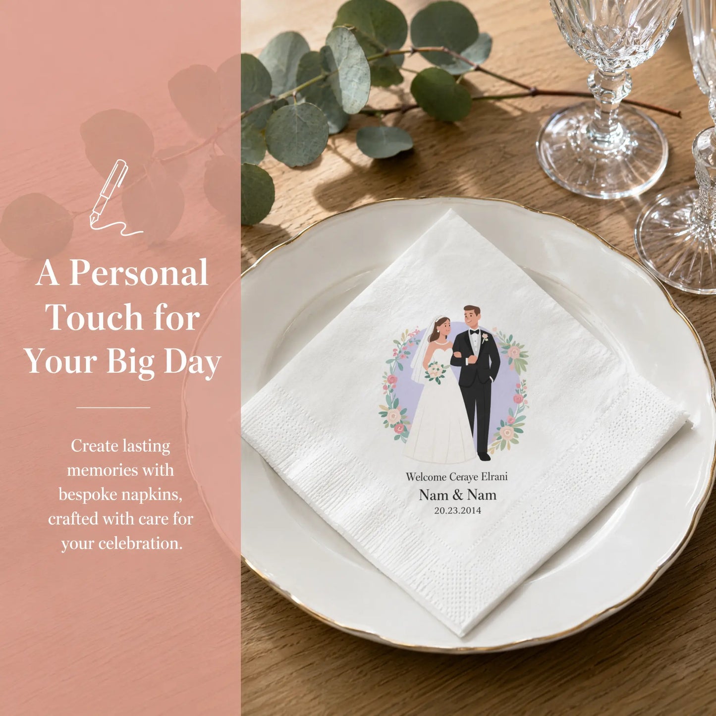 SKYTISUE Custom Personalized Wedding Napkins , Text, Photo & Logo Custom Cocktail Napkins