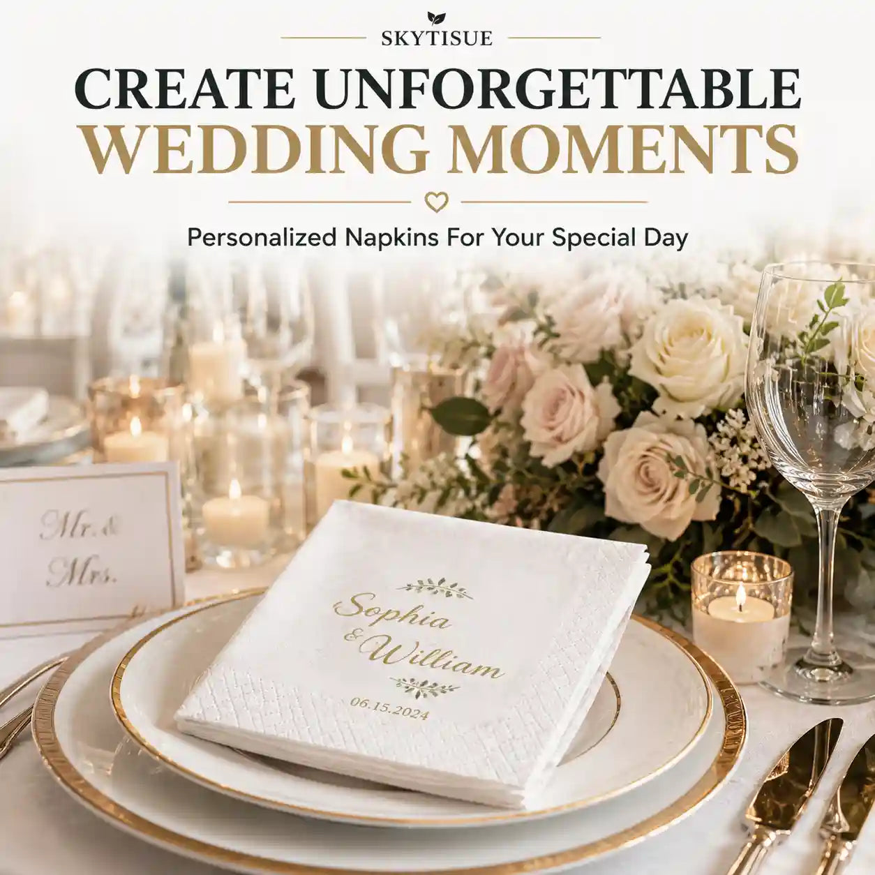 SKYTISUE Personalized Wedding Napkins Custom Names & Designs
