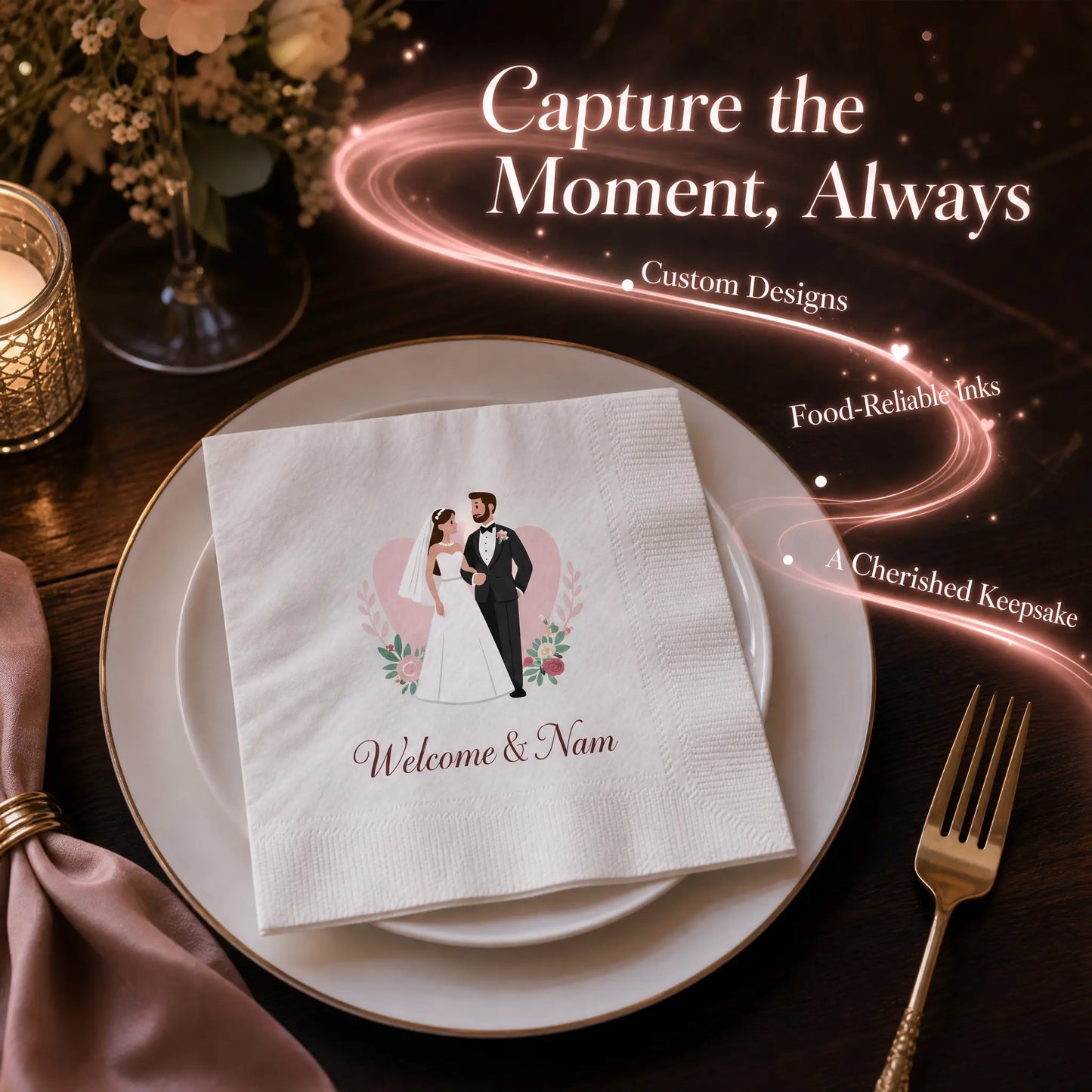 SKYTISUE Personalized Wedding Napkins – Custom Printed Cocktail & Dinner Napkins
