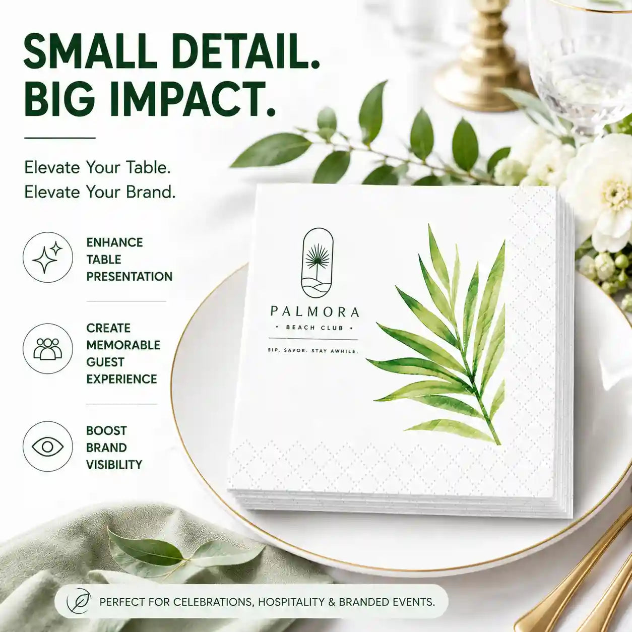 Custom logo napkins for restaurants, hotels, bars, corporate events and celebrations