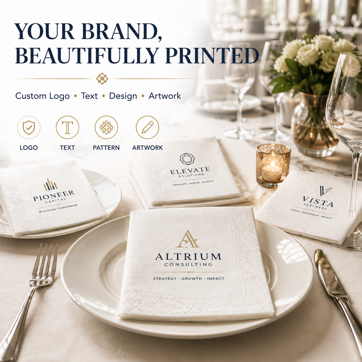 custom napkins with logo text photo and artwork customization