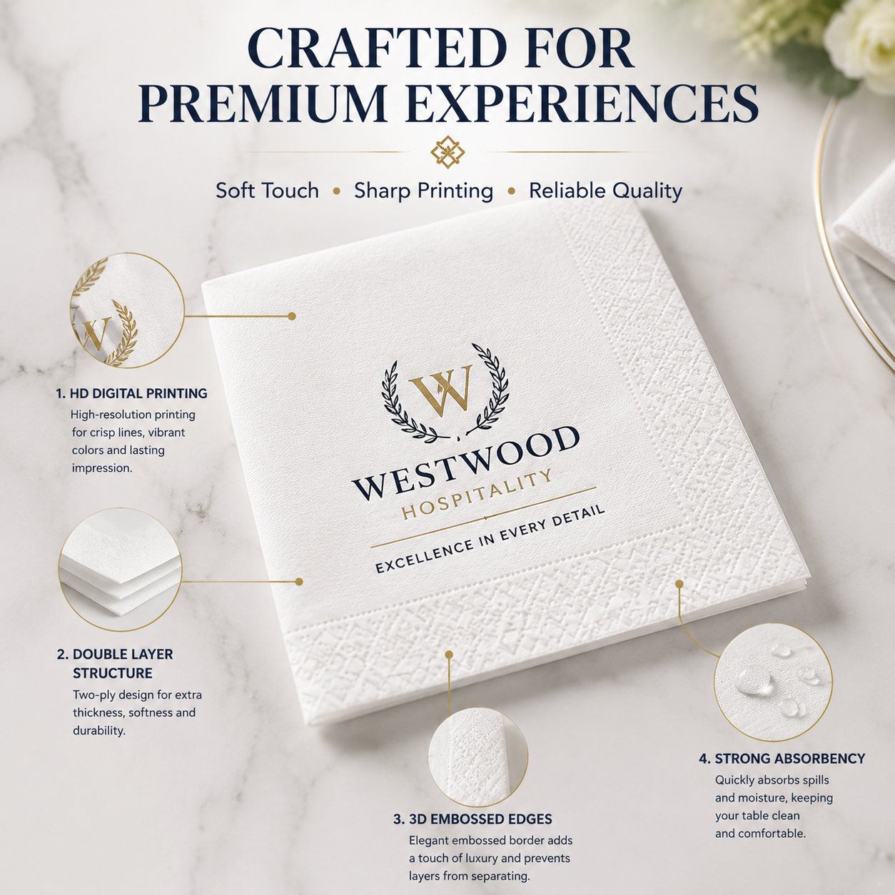 premium 2 ply custom printed napkins with embossed edges
