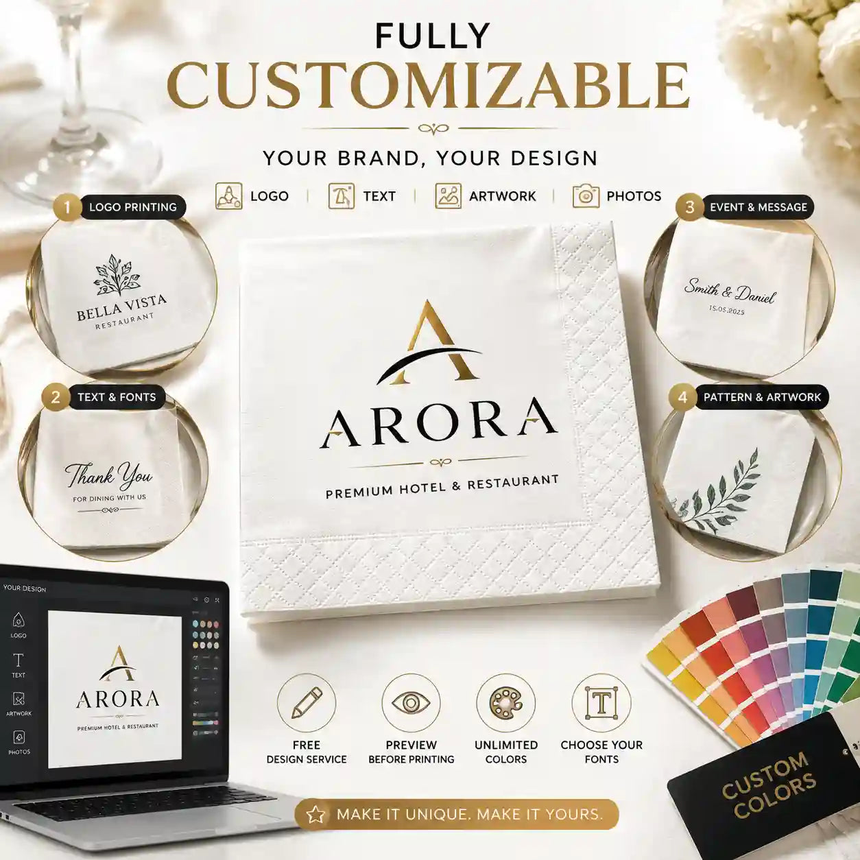 High definition digital printing quality on personalized logo paper napkins
