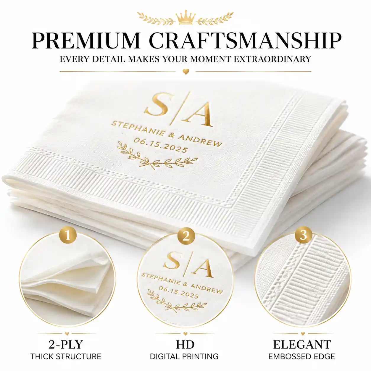 SKYTISUE Personalized Wedding Napkins | Custom Monogram Napkins with Names, Initials & Designs