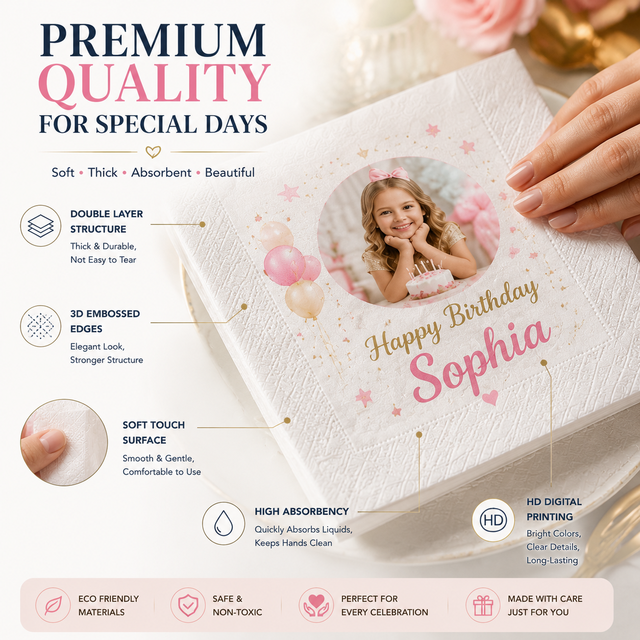 SKYTISUE 名入れ誕生日ナプキン｜名前、写真、デザイン入りカスタムプリントパーティーナプキン