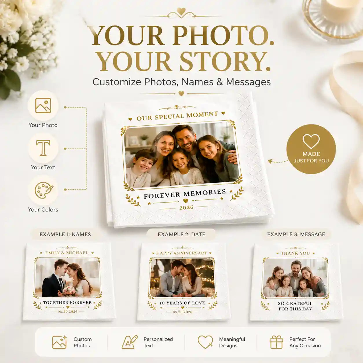 HD printed personalized photo napkins using food grade safe printing technology