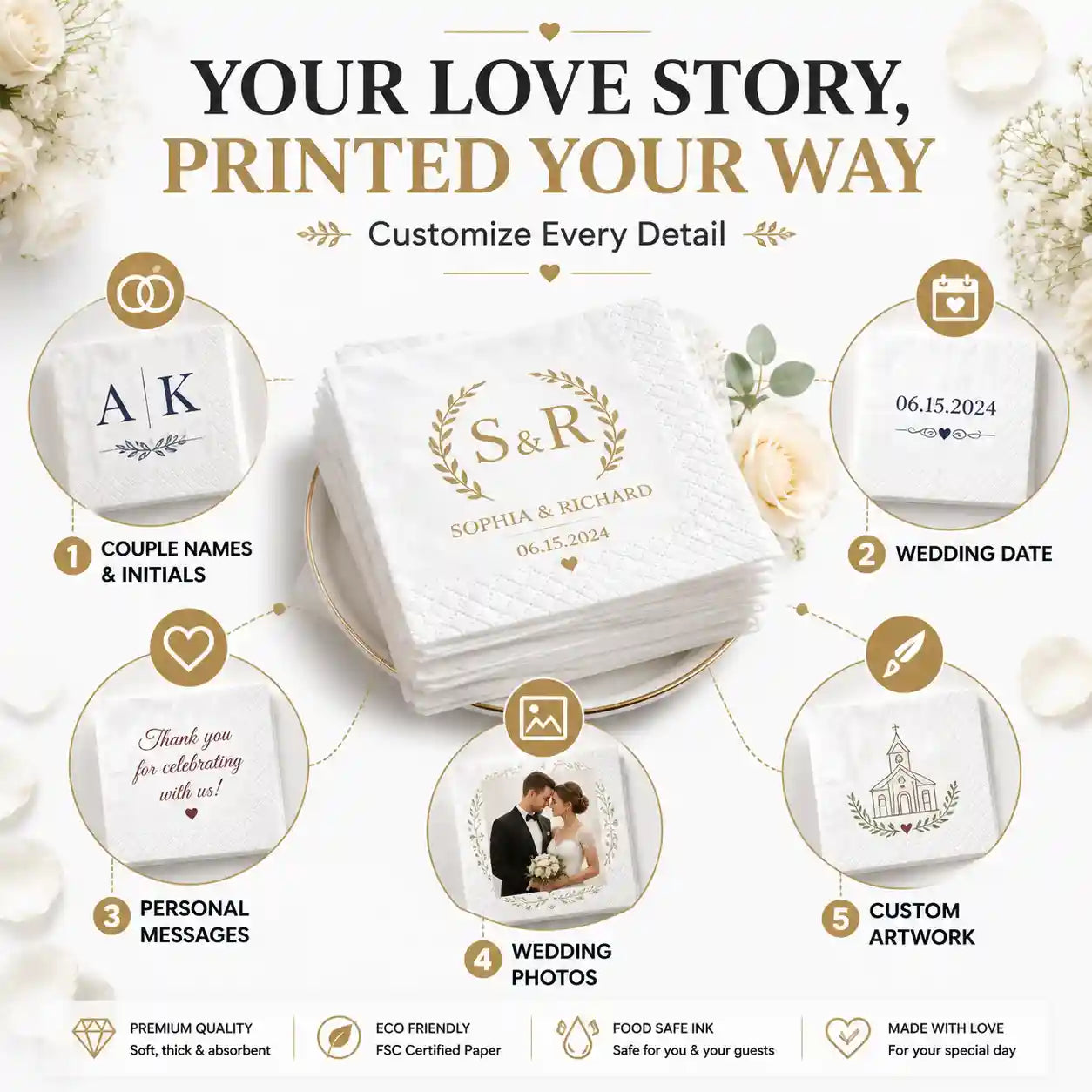 SKYTISUE Personalized Wedding Napkins Custom Names & Designs