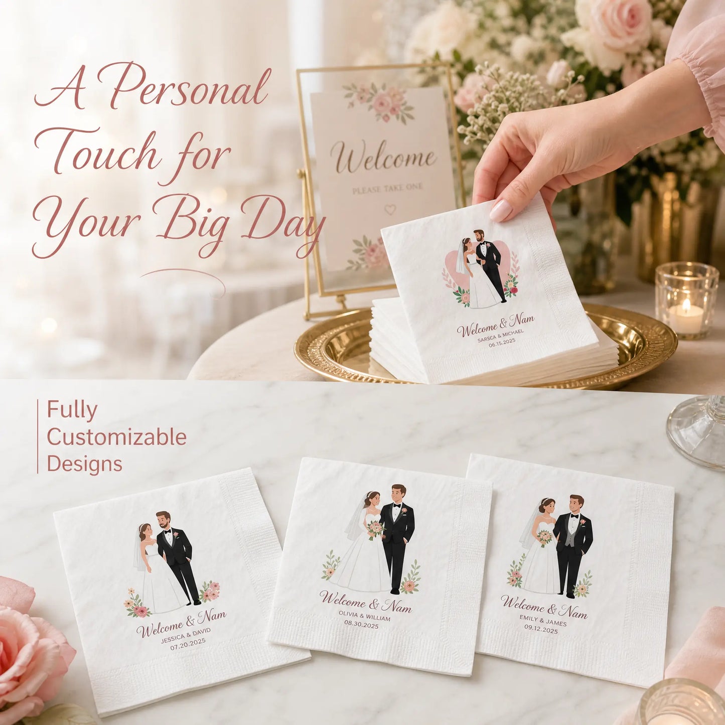 SKYTISUE Personalized Wedding Napkins – Custom Printed Cocktail & Dinner Napkins