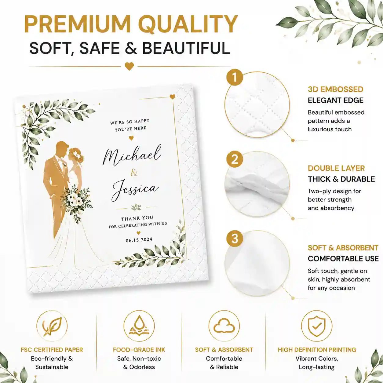 SKYTISUEP | ersonalized Cocktail Napkins Custom Printed Wedding & Party Napkins