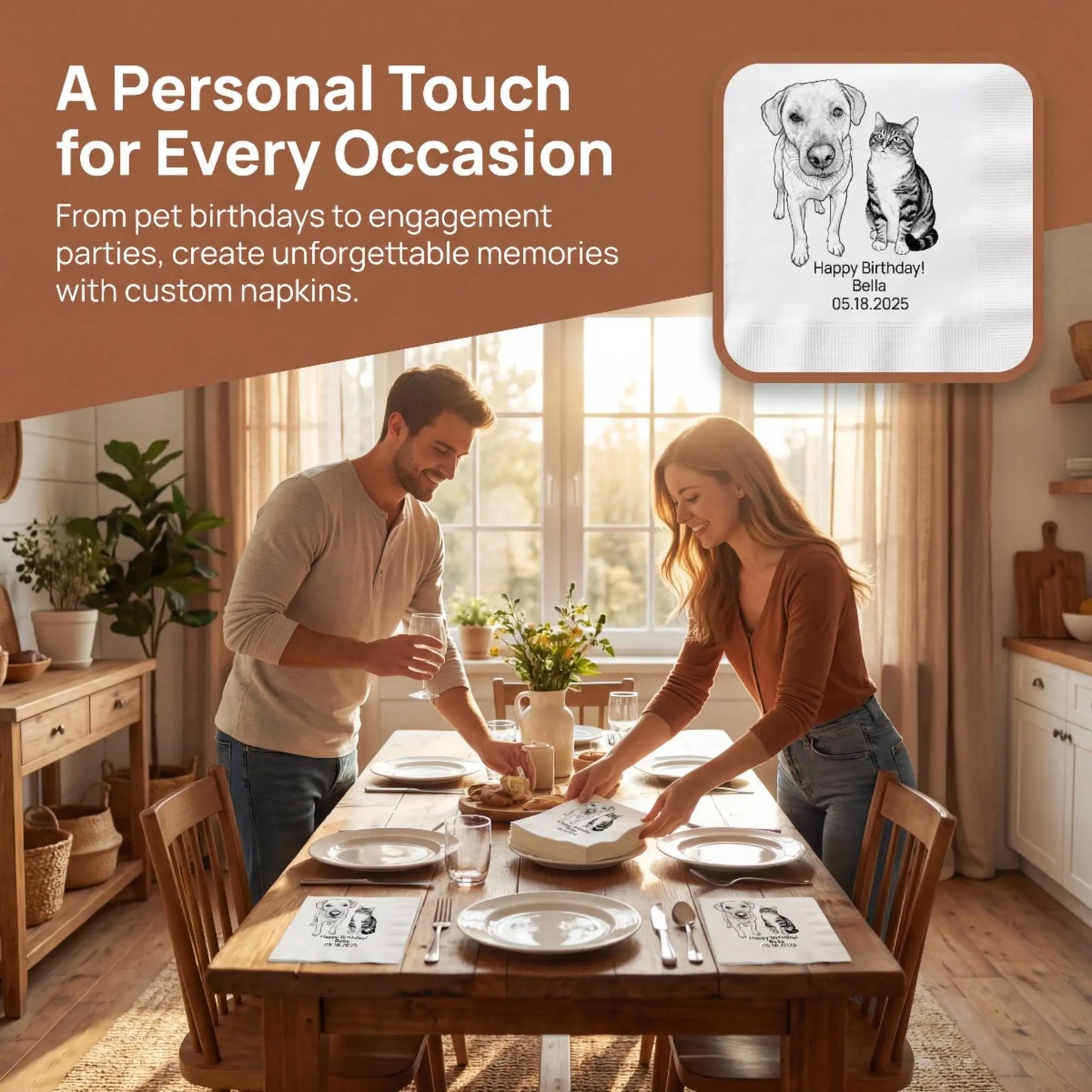 SKYTISUE Personalized Custom Printed Napkins – Pet Photo Cocktail & Party Napkins