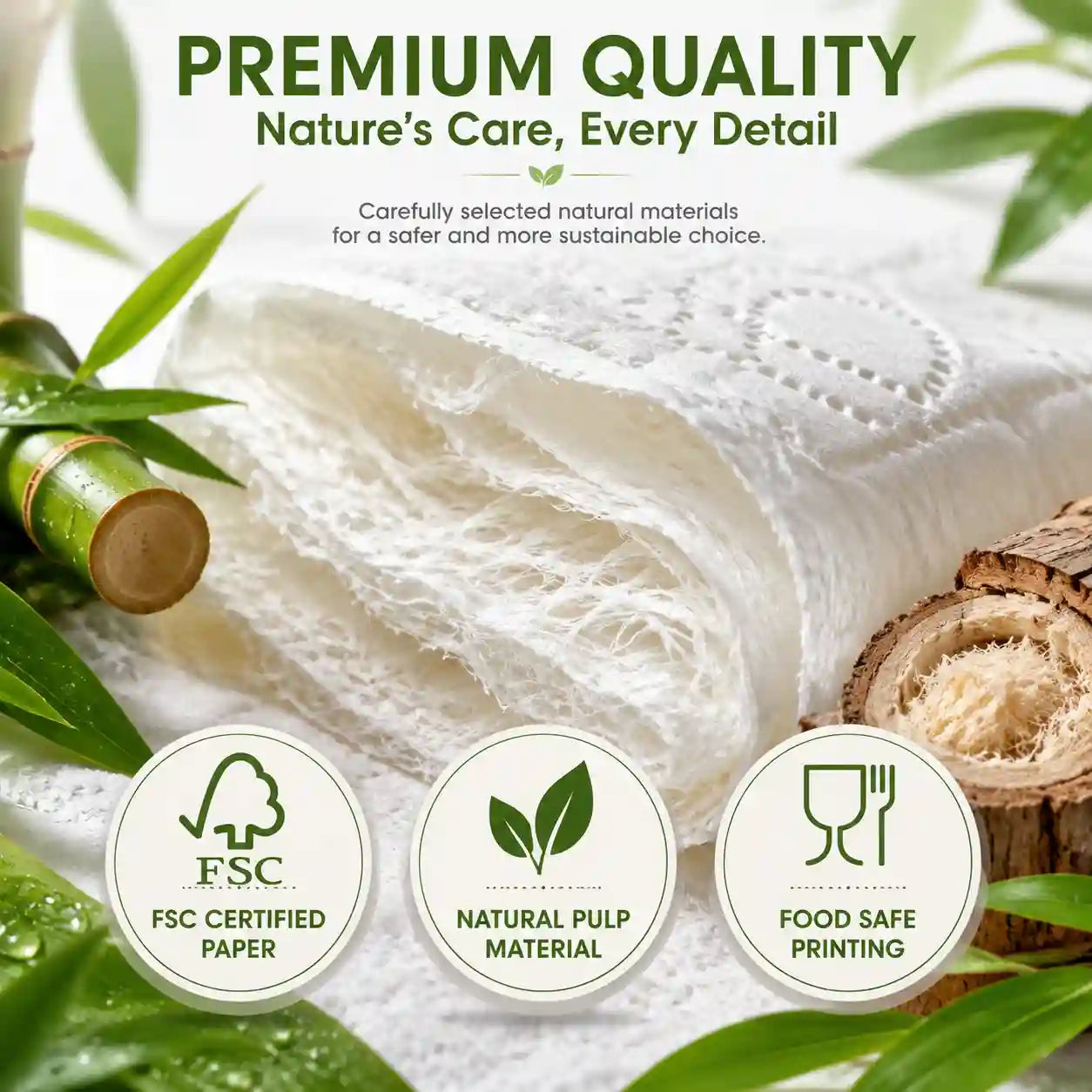 FSC certified custom napkins made with natural pulp paper materials and premium soft fiber texture