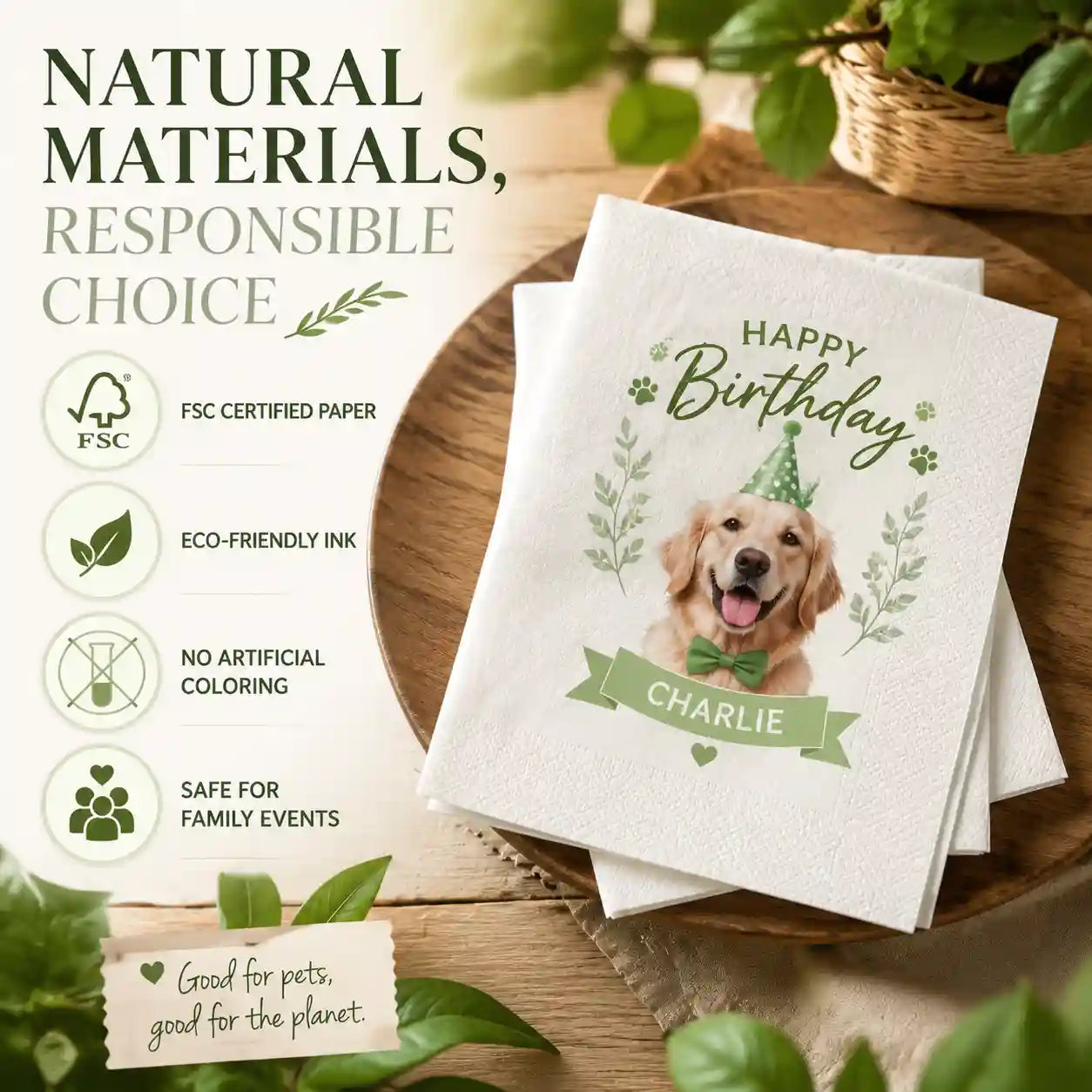 SKYTISUE 名入れペット誕生日ナプキン | 写真・名前・デザイン入り犬猫用カスタムパーティーナプキン