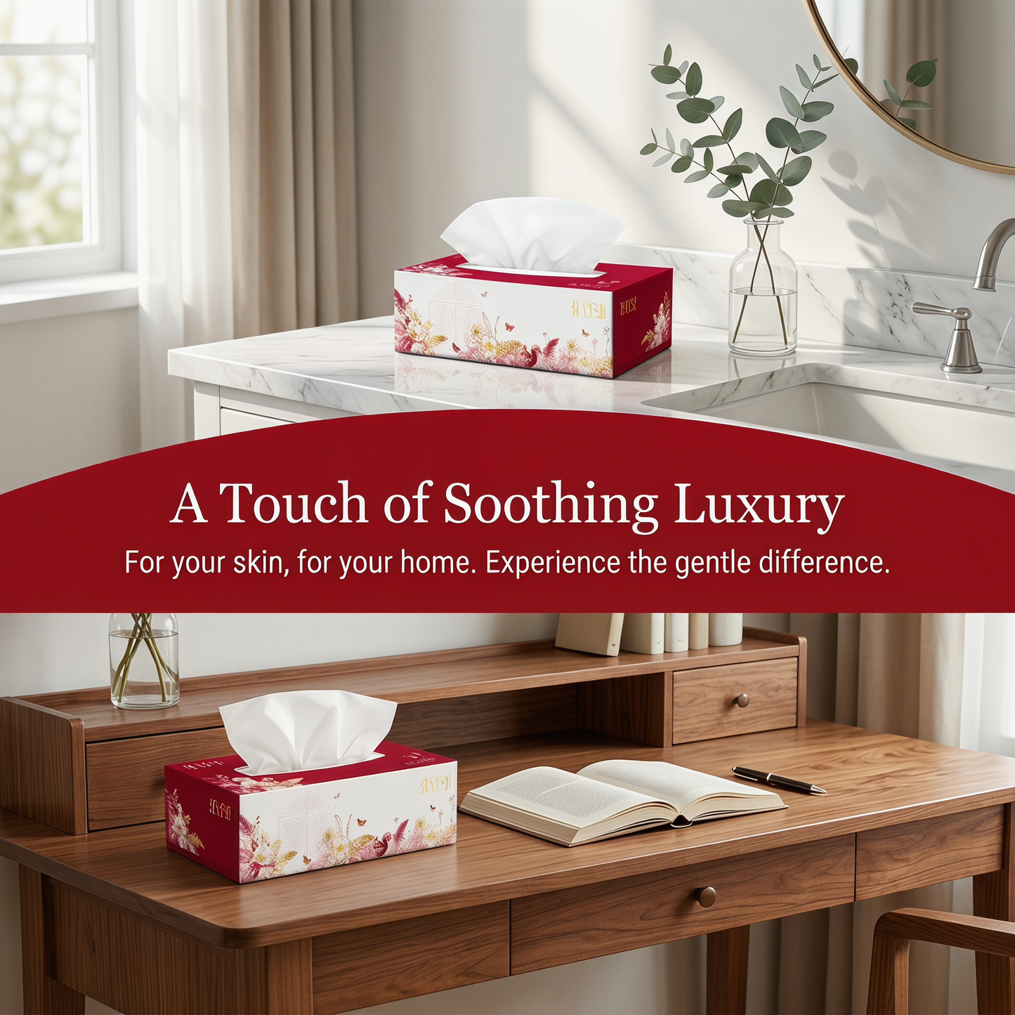 SKYTISUE Premium Lotion Tissue Box Sheets for Colds and Runny Noses 3-Ply Lotion Facial Tissues Made with Virgin Wood Pulp