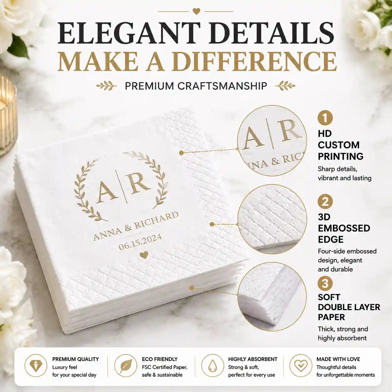 SKYTISUE Personalized Wedding Napkins Custom Names & Designs