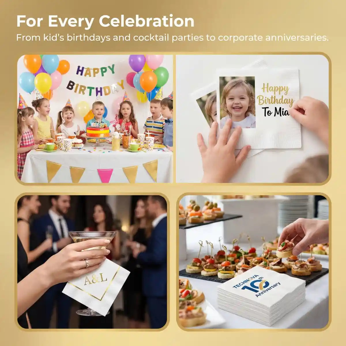 birthday party decoration with personalized photo napkins
