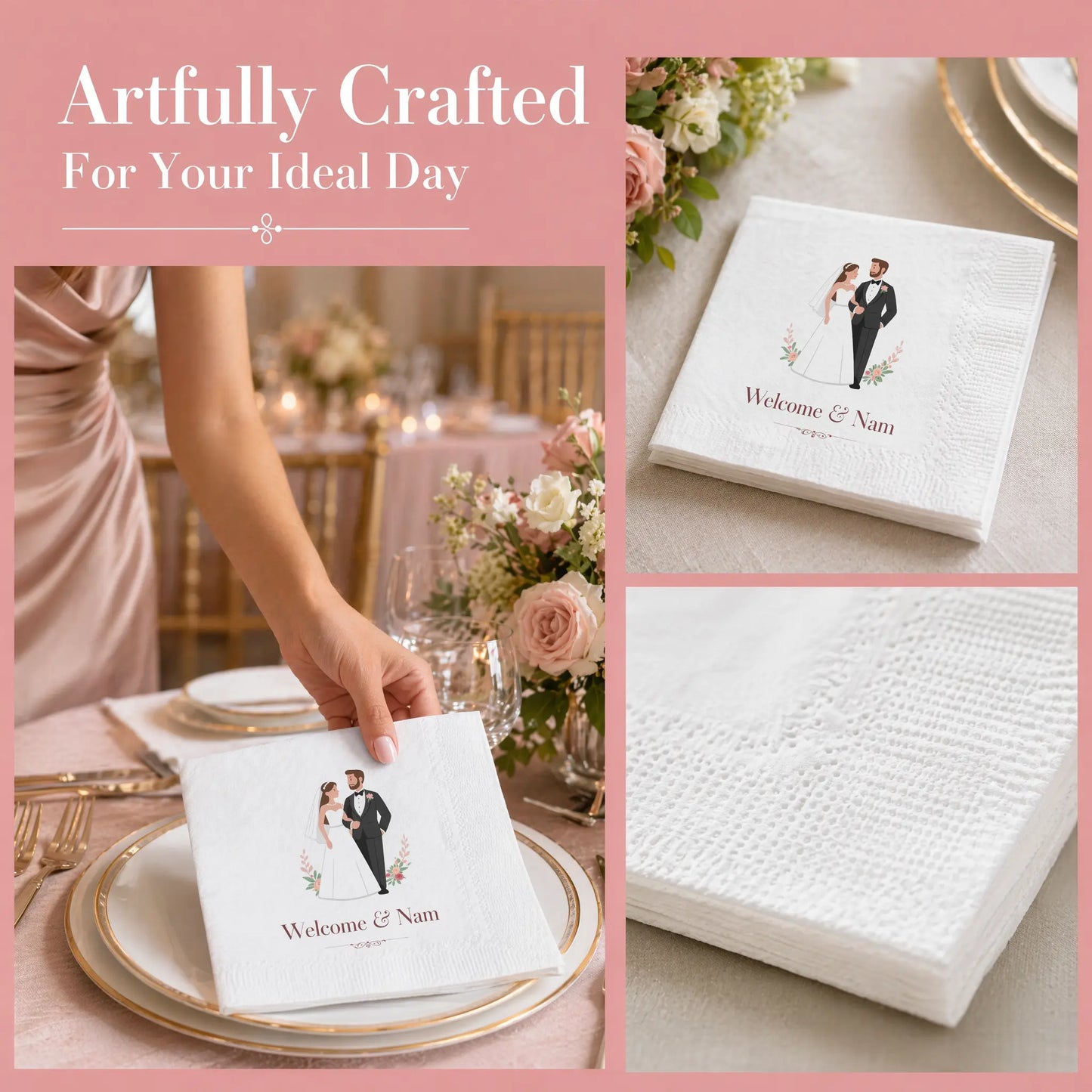 SKYTISUE Personalized Wedding Napkins – Custom Printed Cocktail & Dinner Napkins