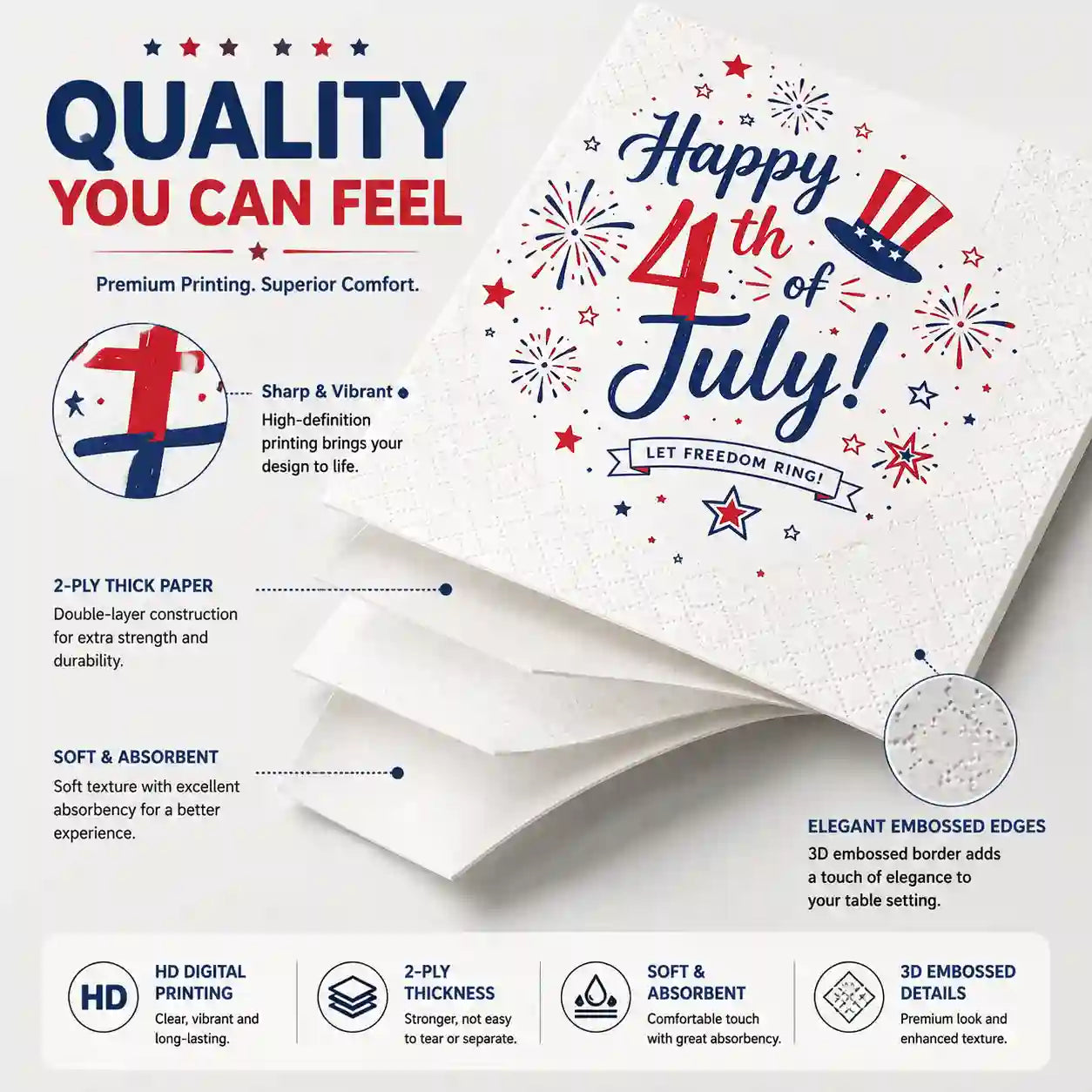 Premium double layer personalized napkins with high definition printing and soft absorbent texture