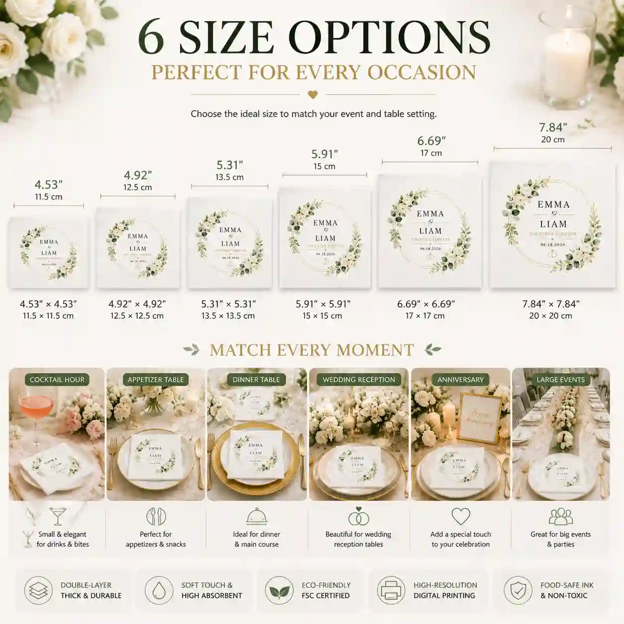 FSC certified eco friendly personalized wedding napkins with premium paper texture