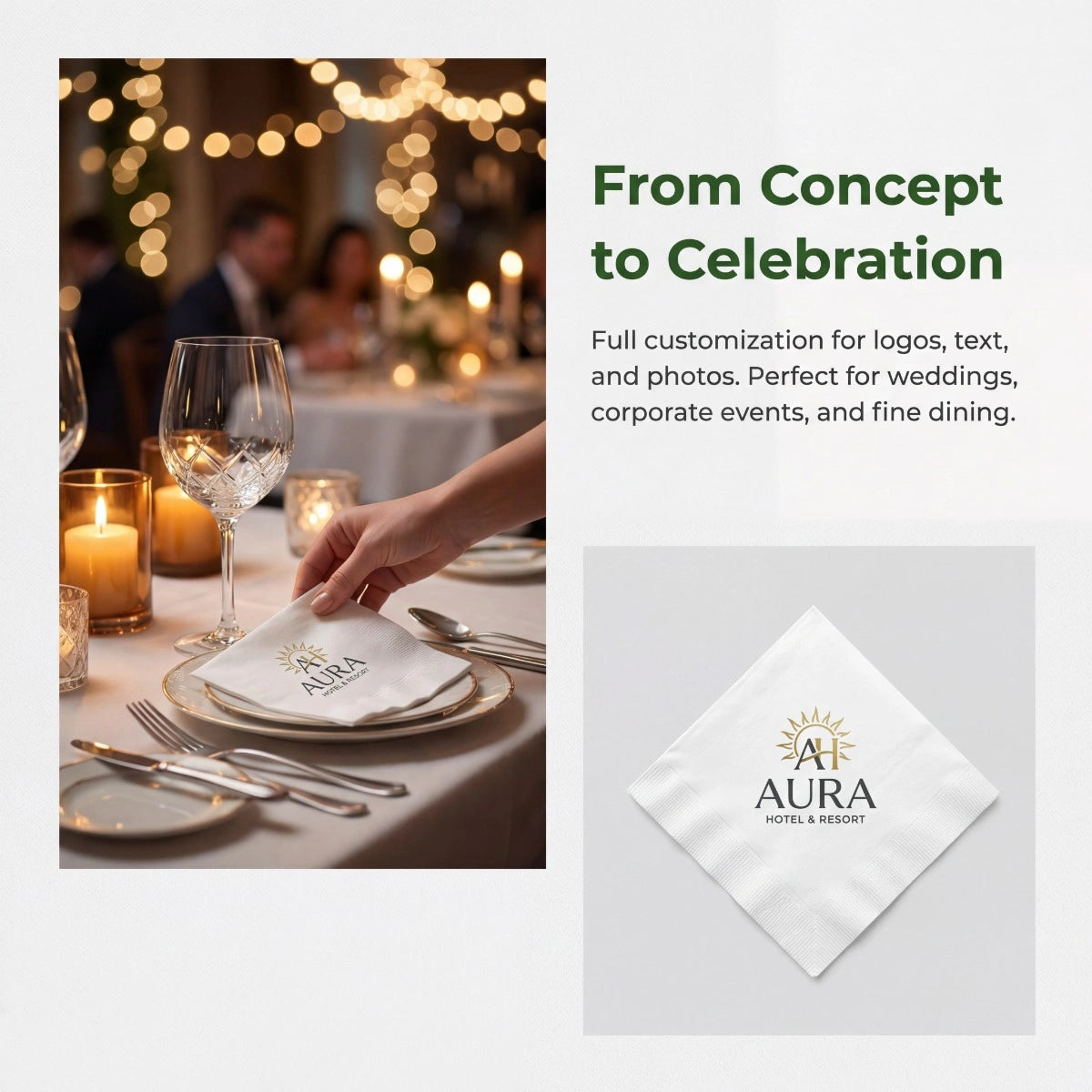 SKYTISUE Custom Personalized Napkins | Wedding & Event Logo Printed Eco Napkins