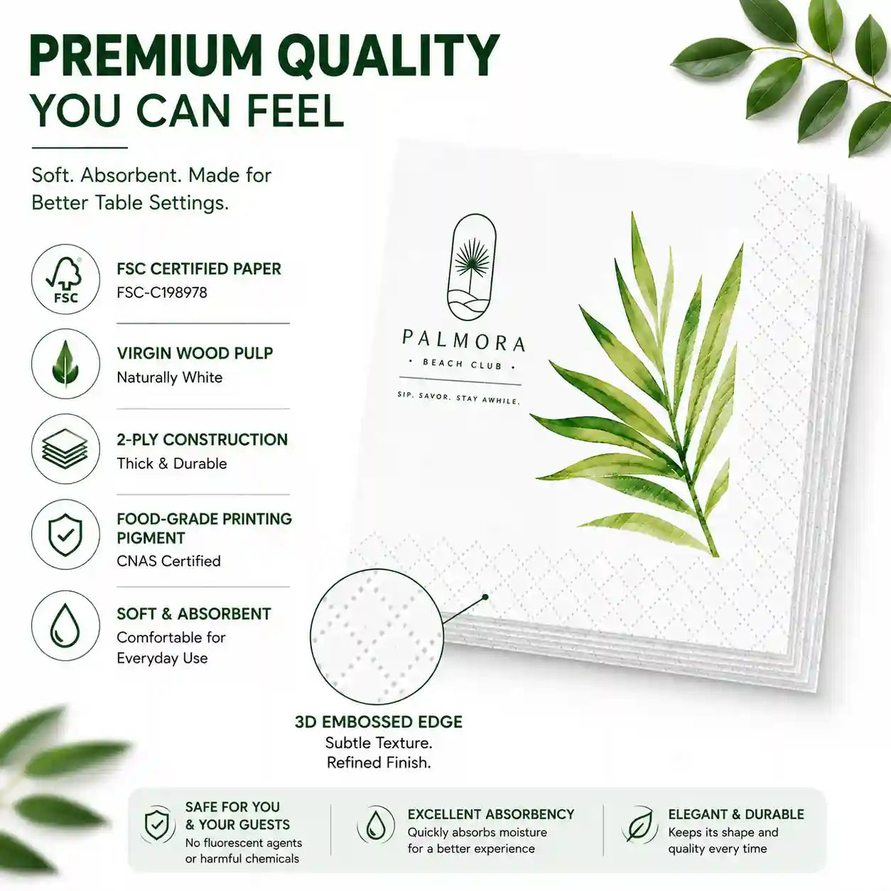 FSC certified personalised napkin made from virgin wood pulp with 2-ply construction