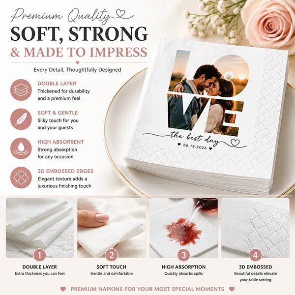 Premium double layer soft and absorbent personalized wedding napkin material