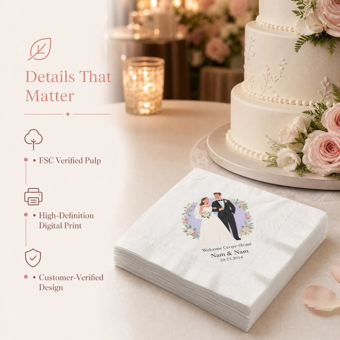 SKYTISUE Custom Personalized Wedding Napkins , Text, Photo & Logo Custom Cocktail Napkins