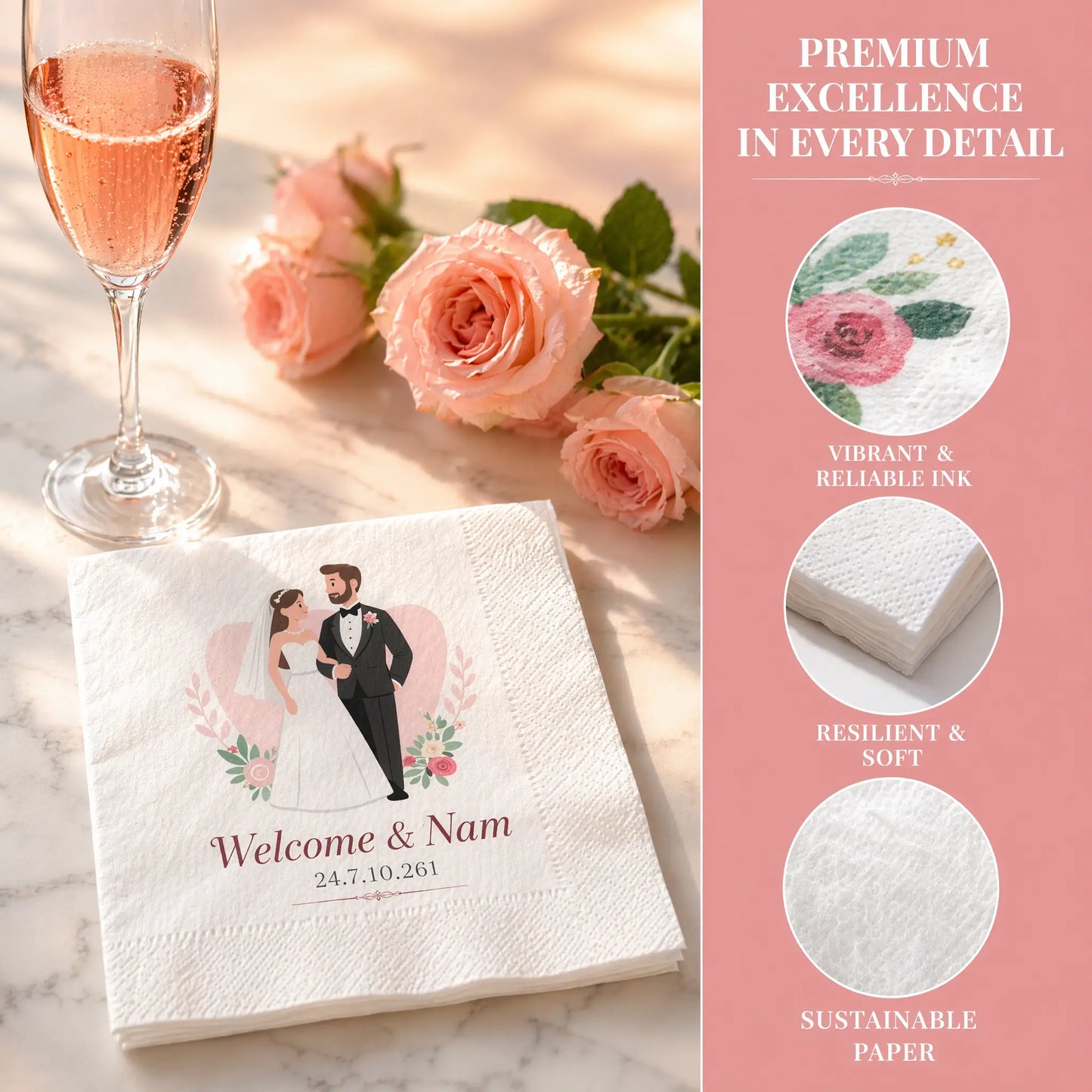 SKYTISUE Personalized Wedding Napkins – Custom Printed Cocktail & Dinner Napkins