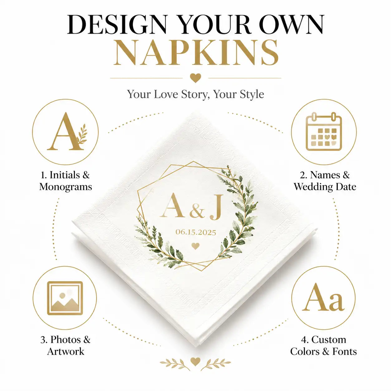 SKYTISUE Personalized Wedding Napkins | Custom Monogram Napkins with Names, Initials & Designs