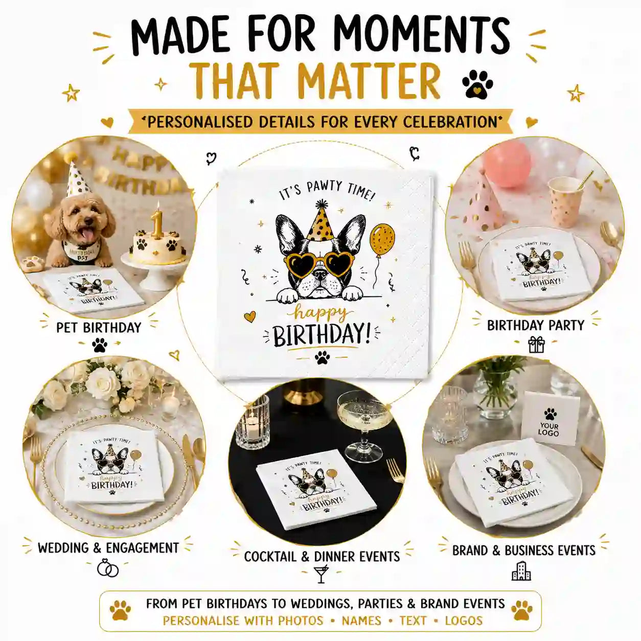 Custom logo napkins for restaurants, hotels, bars, corporate events and celebrations