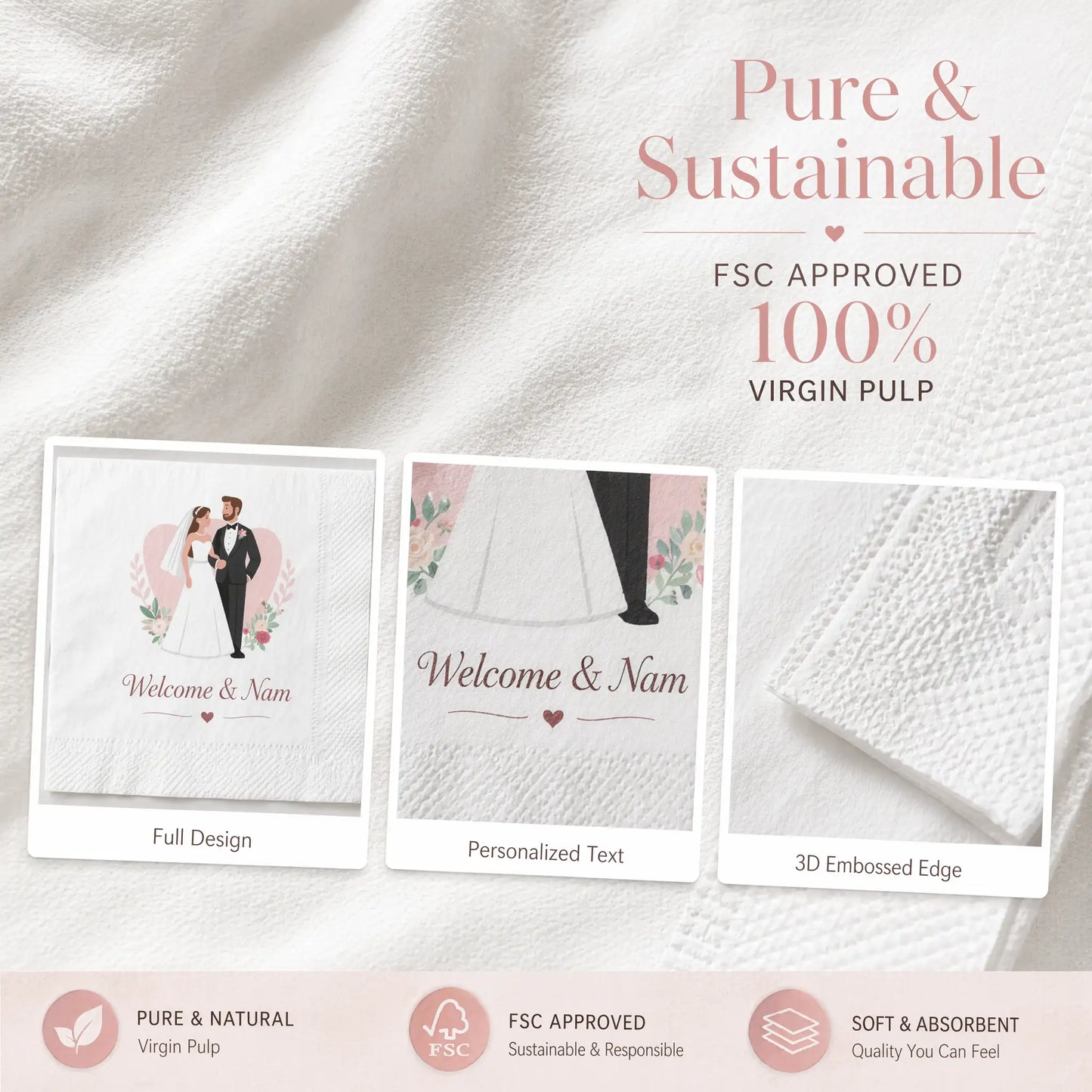 SKYTISUE Personalized Wedding Napkins – Custom Printed Cocktail & Dinner Napkins