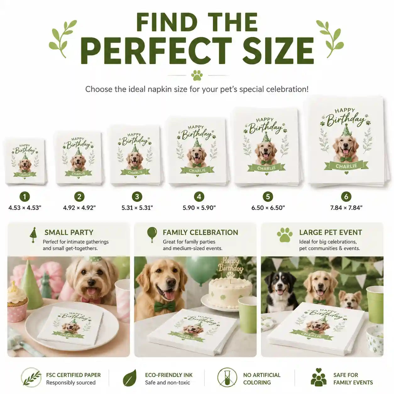 SKYTISUE 名入れペット誕生日ナプキン | 写真・名前・デザイン入り犬猫用カスタムパーティーナプキン