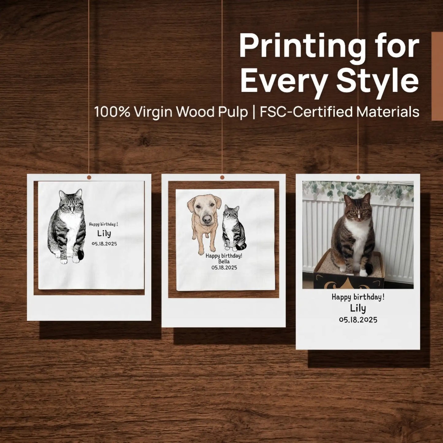 SKYTISUE Personalized Custom Printed Napkins – Pet Photo Cocktail & Party Napkins