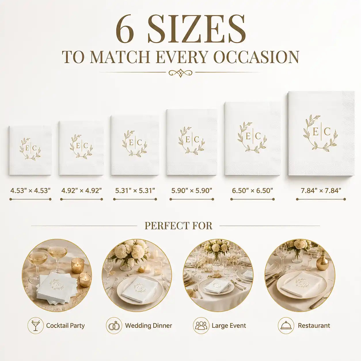 Custom napkin sizes for weddings parties restaurants and events