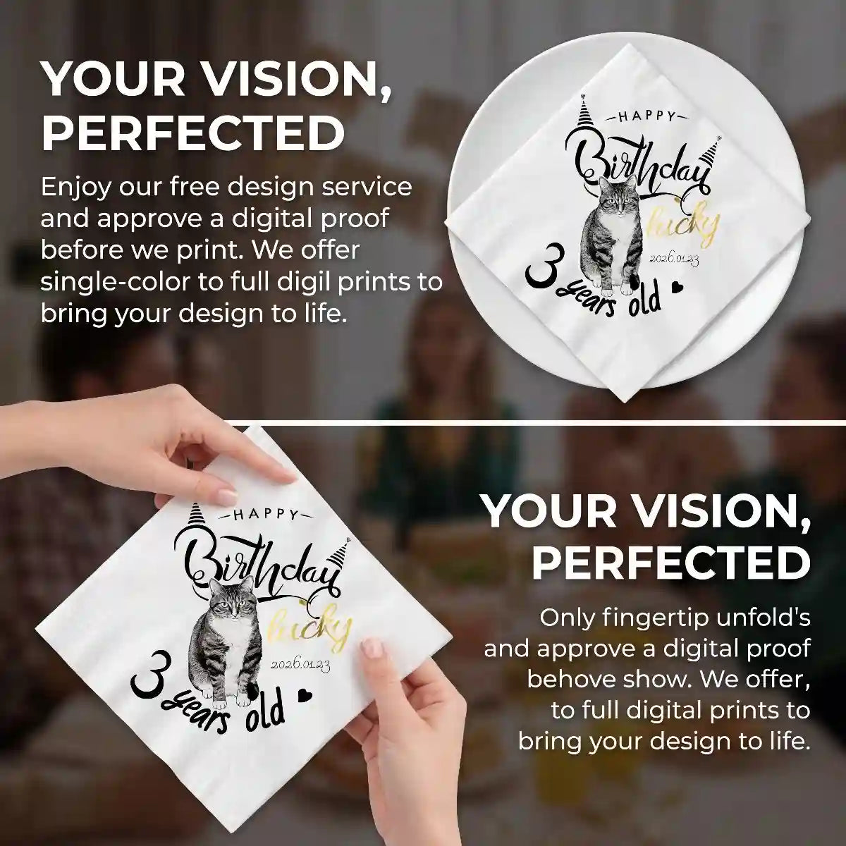 Personalized photo napkins with free design proof service