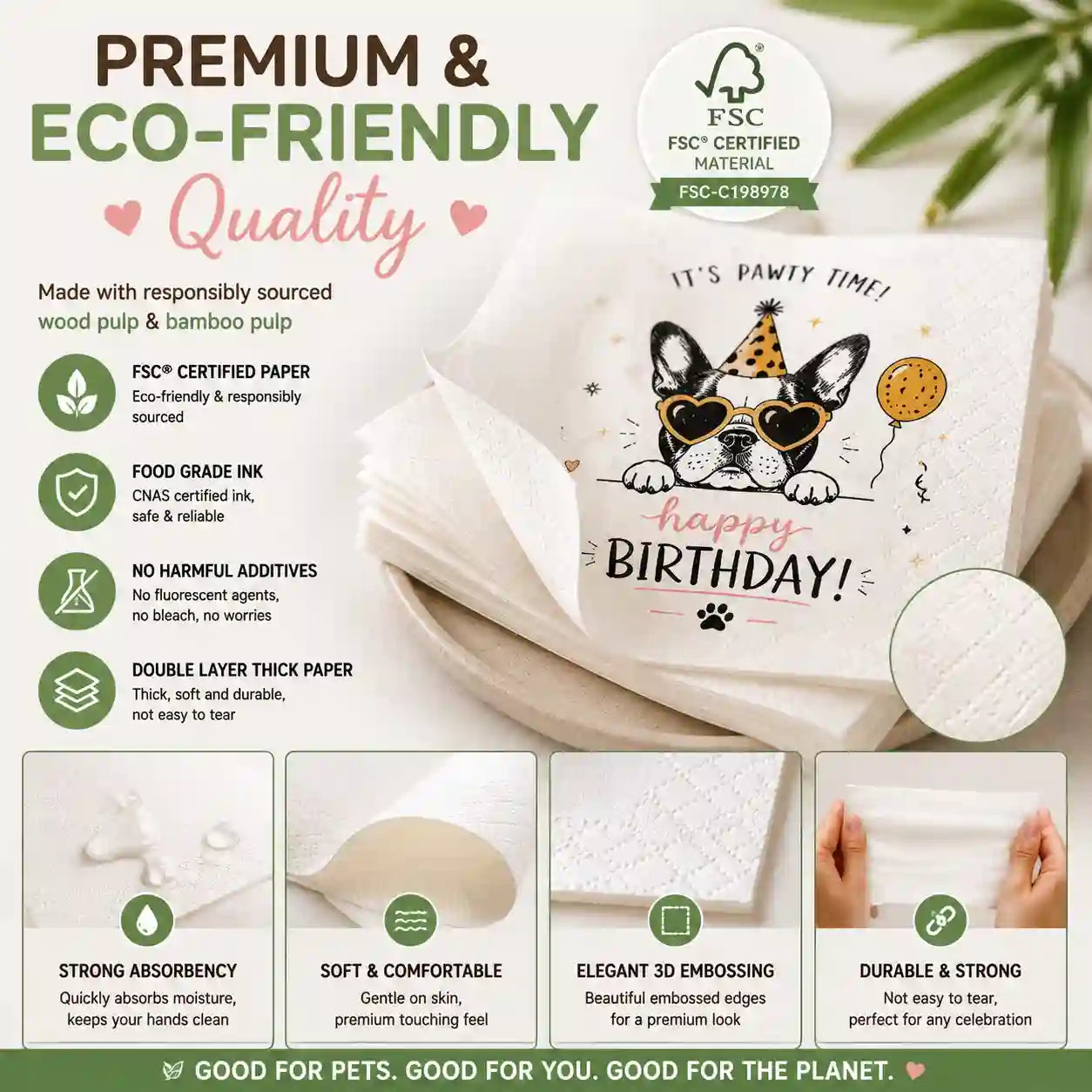 FSC certified eco friendly personalized napkins with premium double layer paper quality