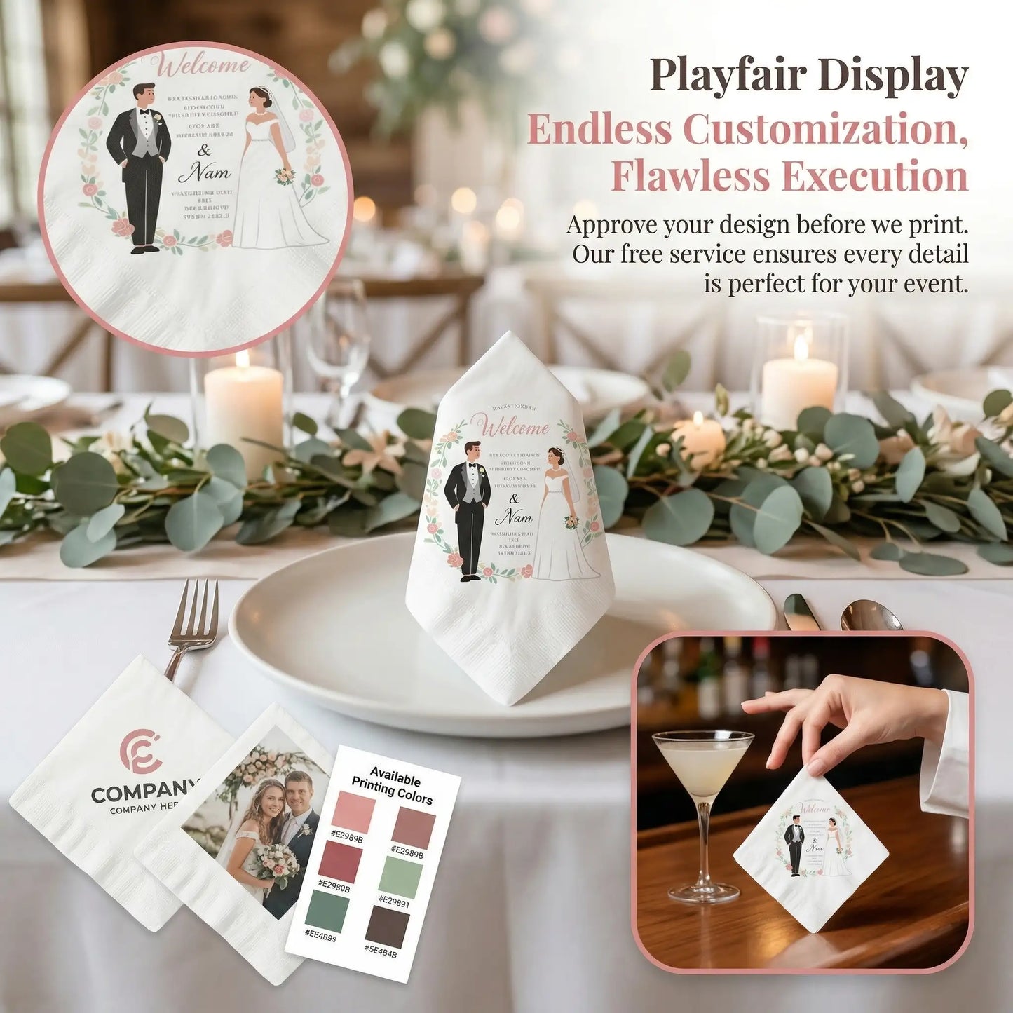 SKYTISUE Custom Personalized Wedding Napkins , Text, Photo & Logo Custom Cocktail Napkins
