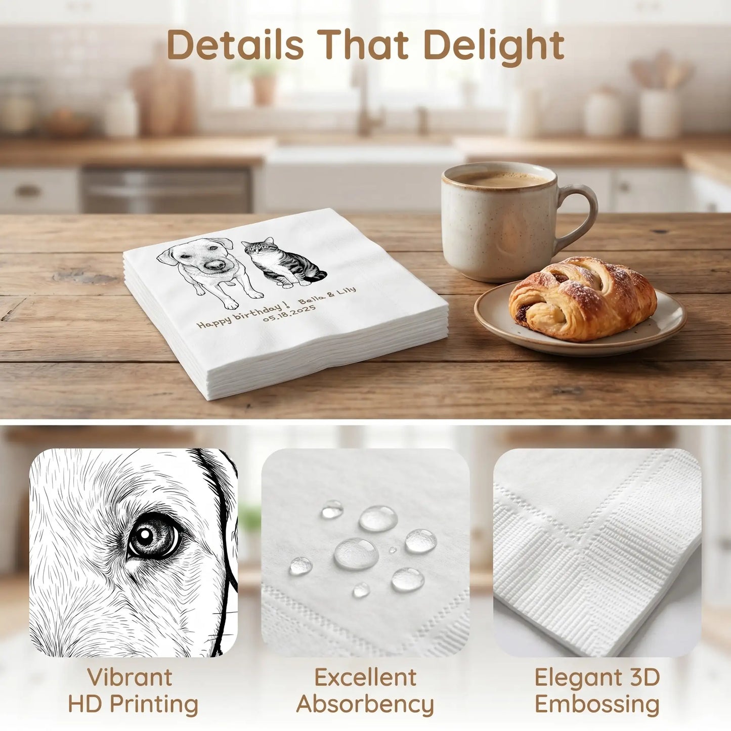 SKYTISUE Personalized Custom Printed Napkins – Pet Photo Cocktail & Party Napkins