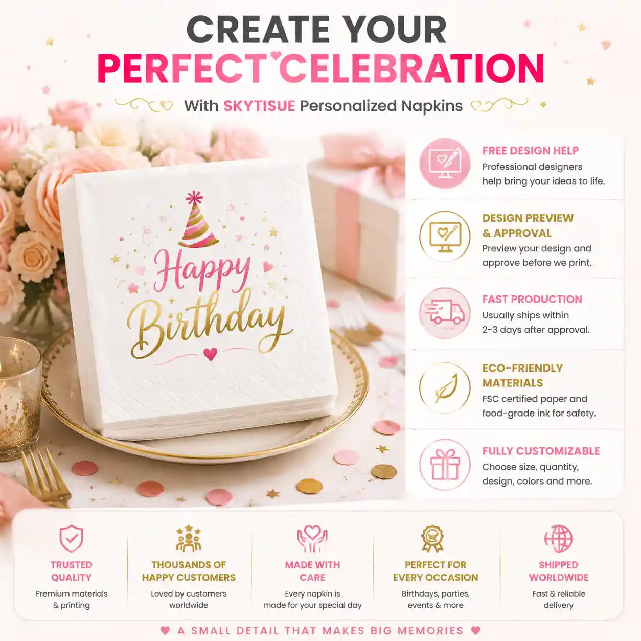 SKYTISUE personalized birthday napkins with free design service and premium customization options