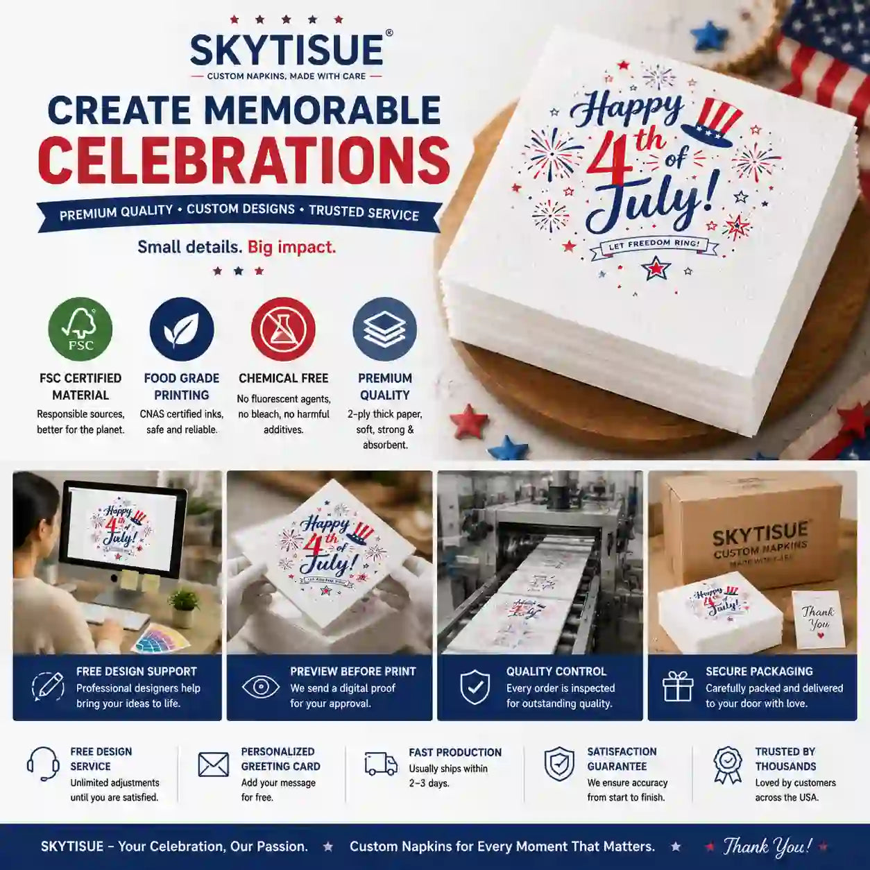 SKYTISUE personalized napkins with FSC materials, quality control and professional custom design service