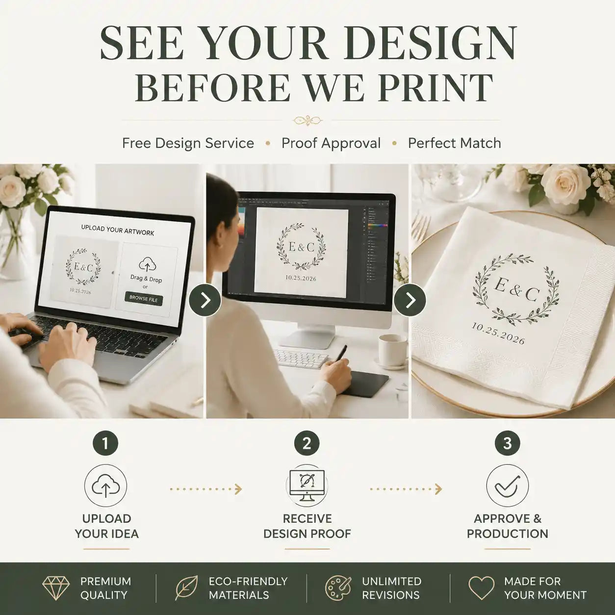 Personalized napkins for weddings engagements birthdays and corporate events