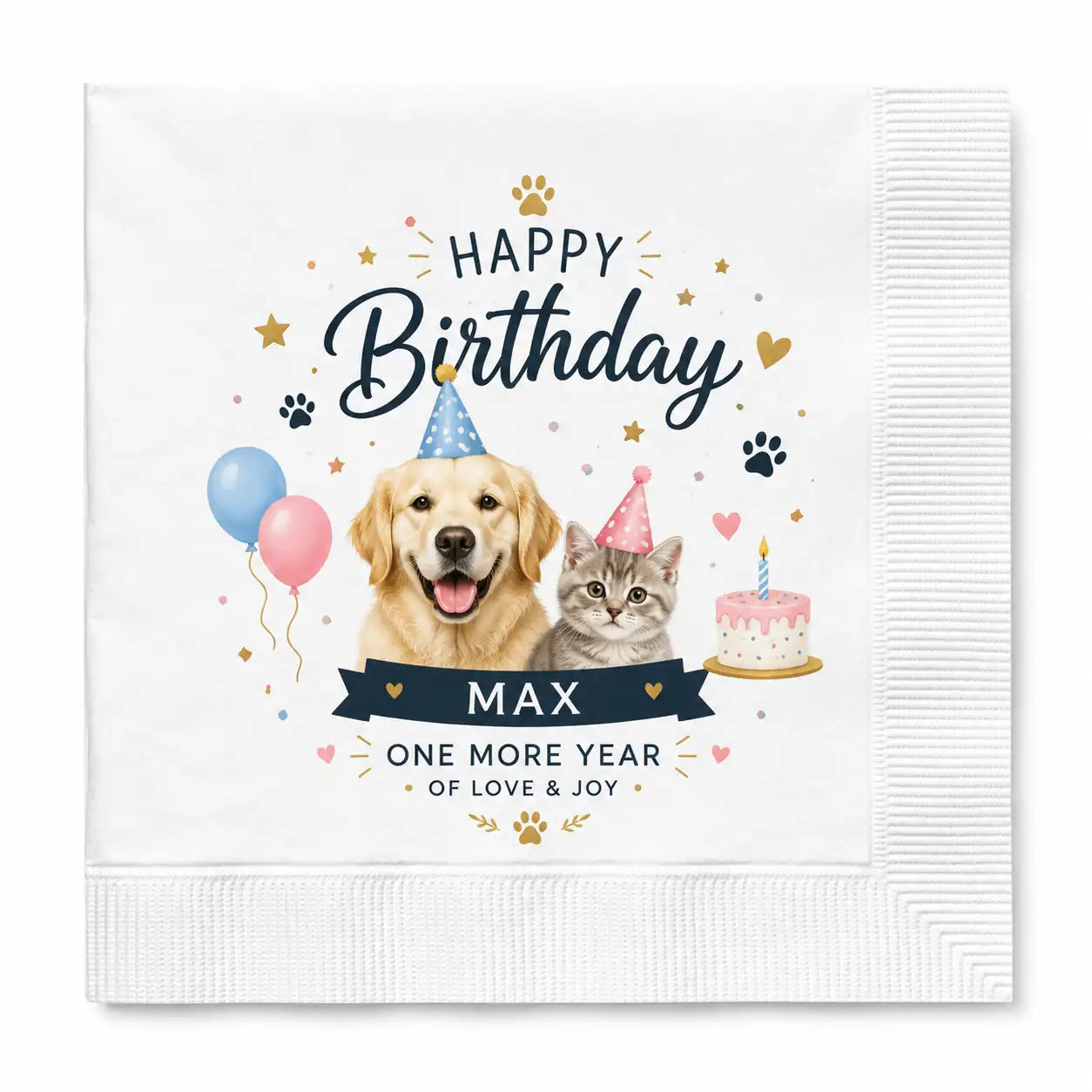 SKYTISUE 名入れペット誕生日ナプキン | 写真・名前・デザイン入り犬猫用カスタムパーティーナプキン