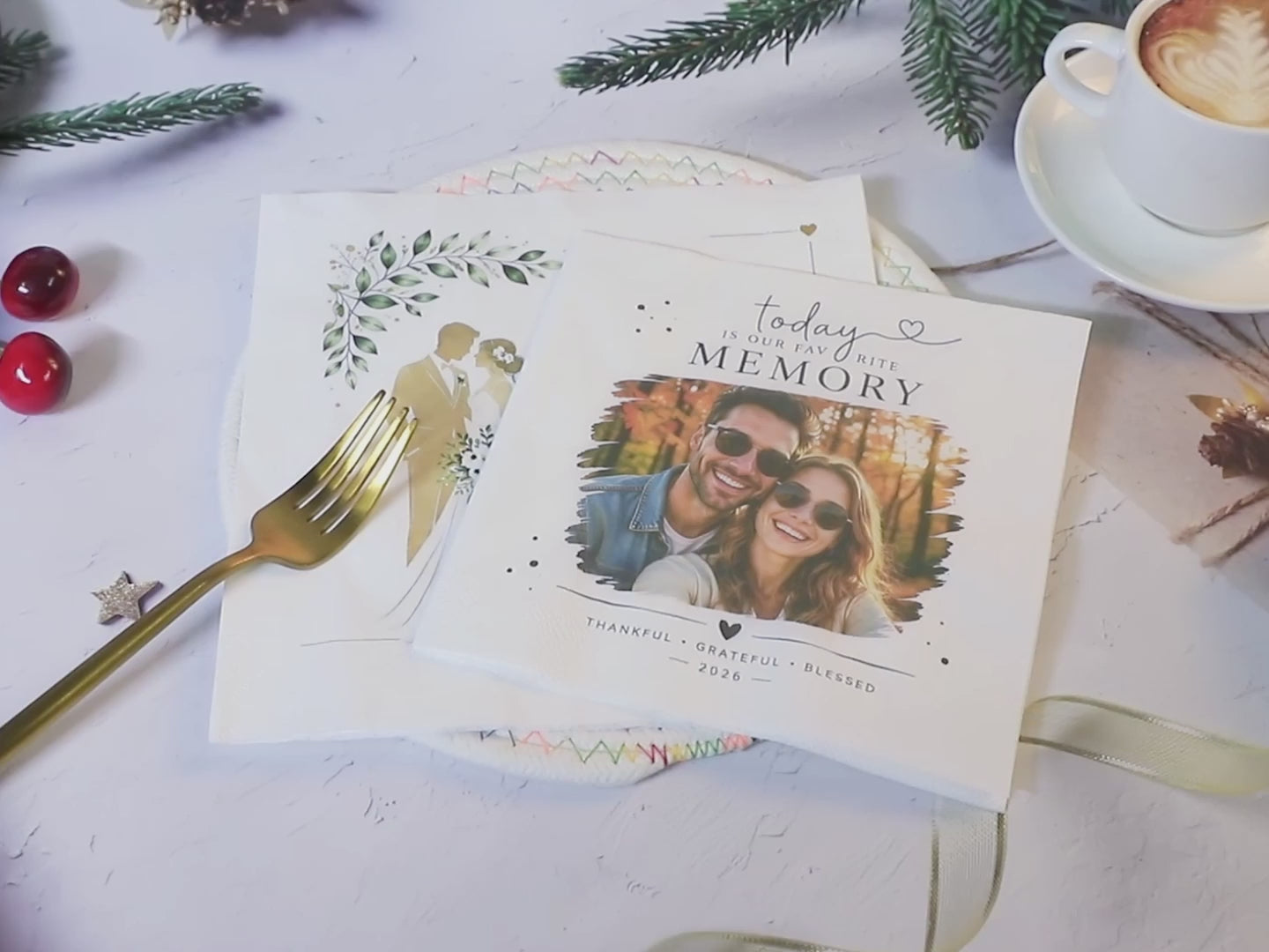 Personalized cocktail napkins custom wedding design showcase with premium paper quality, custom names, messages and elegant event decoration